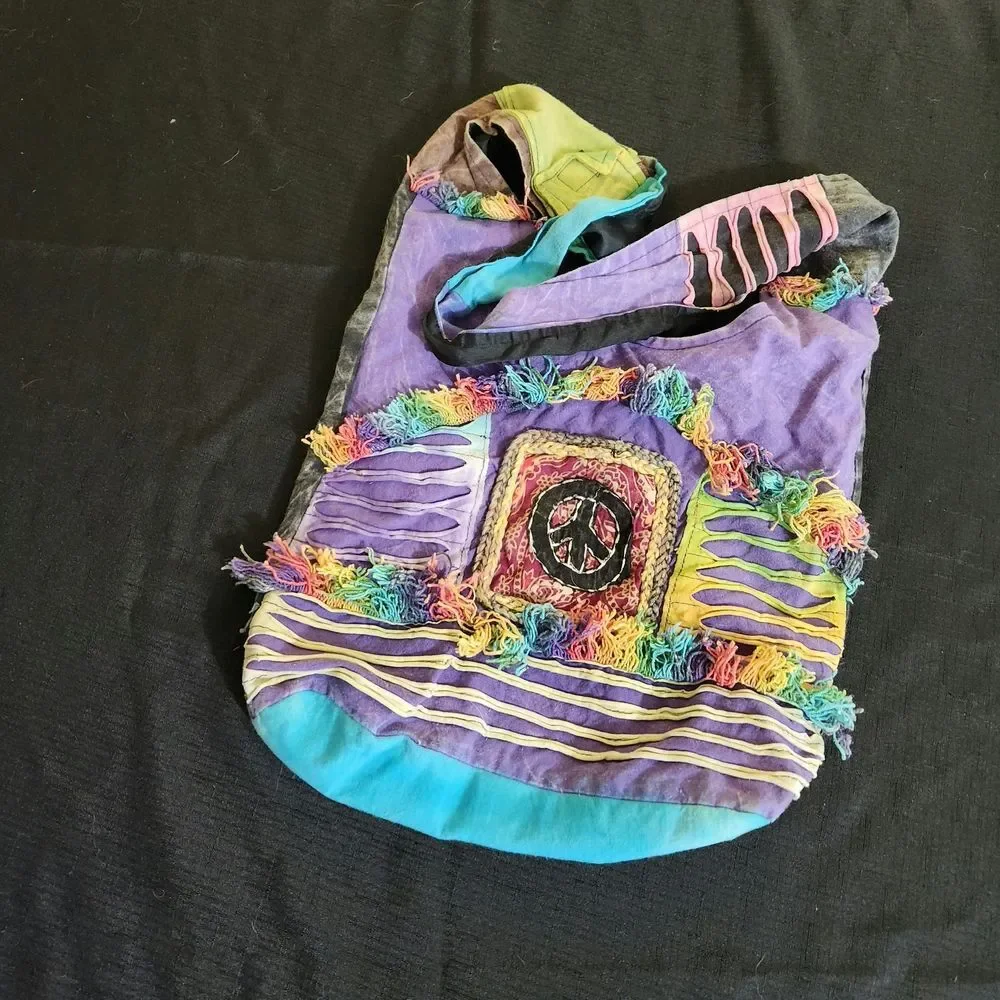 Colorful Hobo Bag with Peace Sign